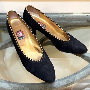 Vintage Anne Klein Black Suede Heels with Gold Accents
